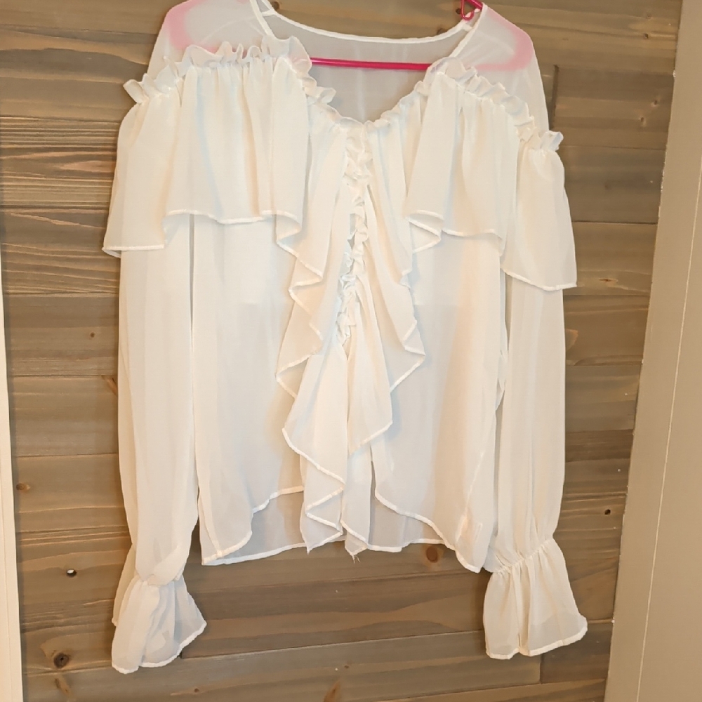 White Shear Blouse With Long Sleeves.